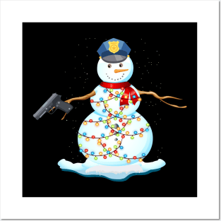 Police Snowman Christmas Lights Shirt Boy Kid Men Gift Posters and Art